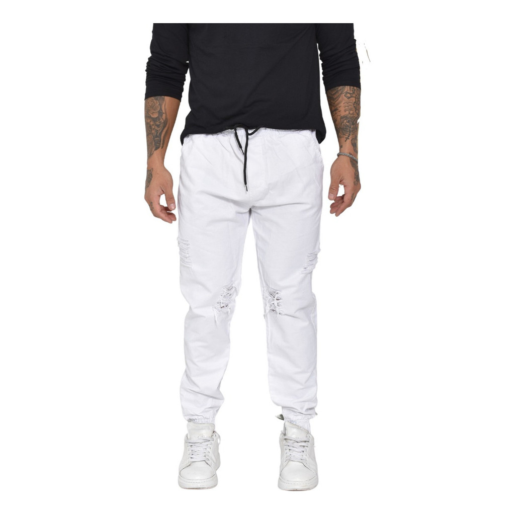 Calça Jogger Masculina Jeans Rasgada Estilo Destroyed