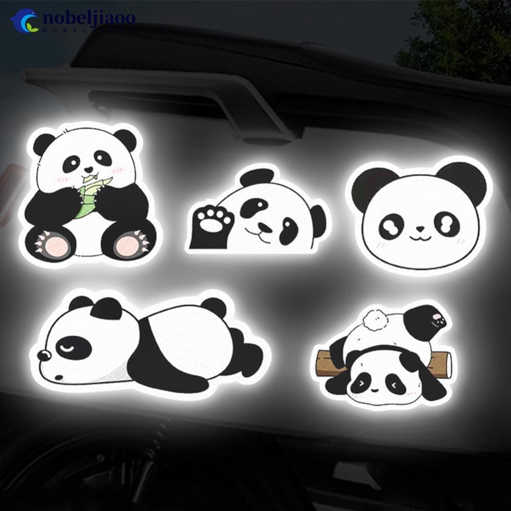 NOBELJIAOO 5 Pçs/Set Capacete Da Motocicleta Decalque À Prova D'água Criativo Pandas Noite Sinal De Aviso Adesivo Reflex