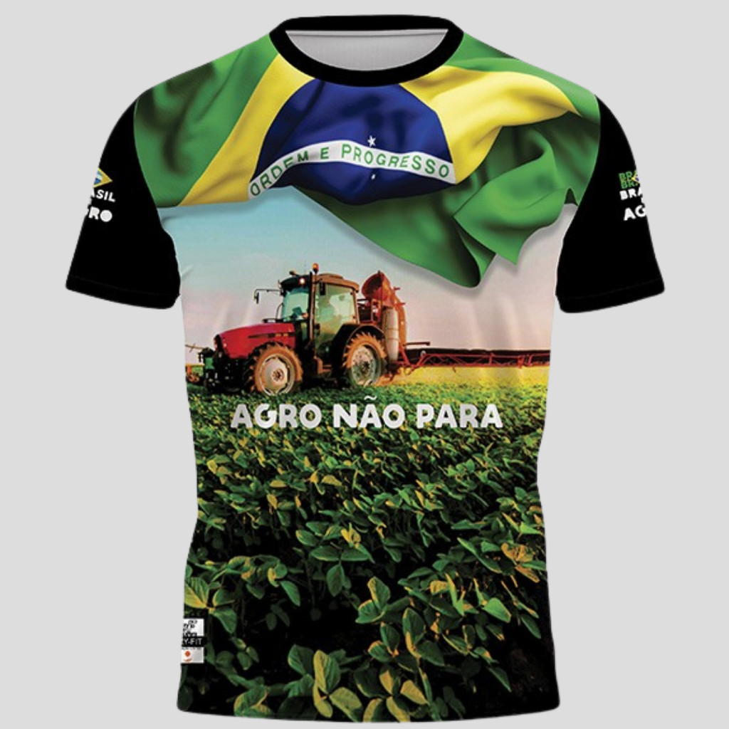Camiseta Agro Não Para Camisa Brasil Mapa Agricultura Trator Máquina