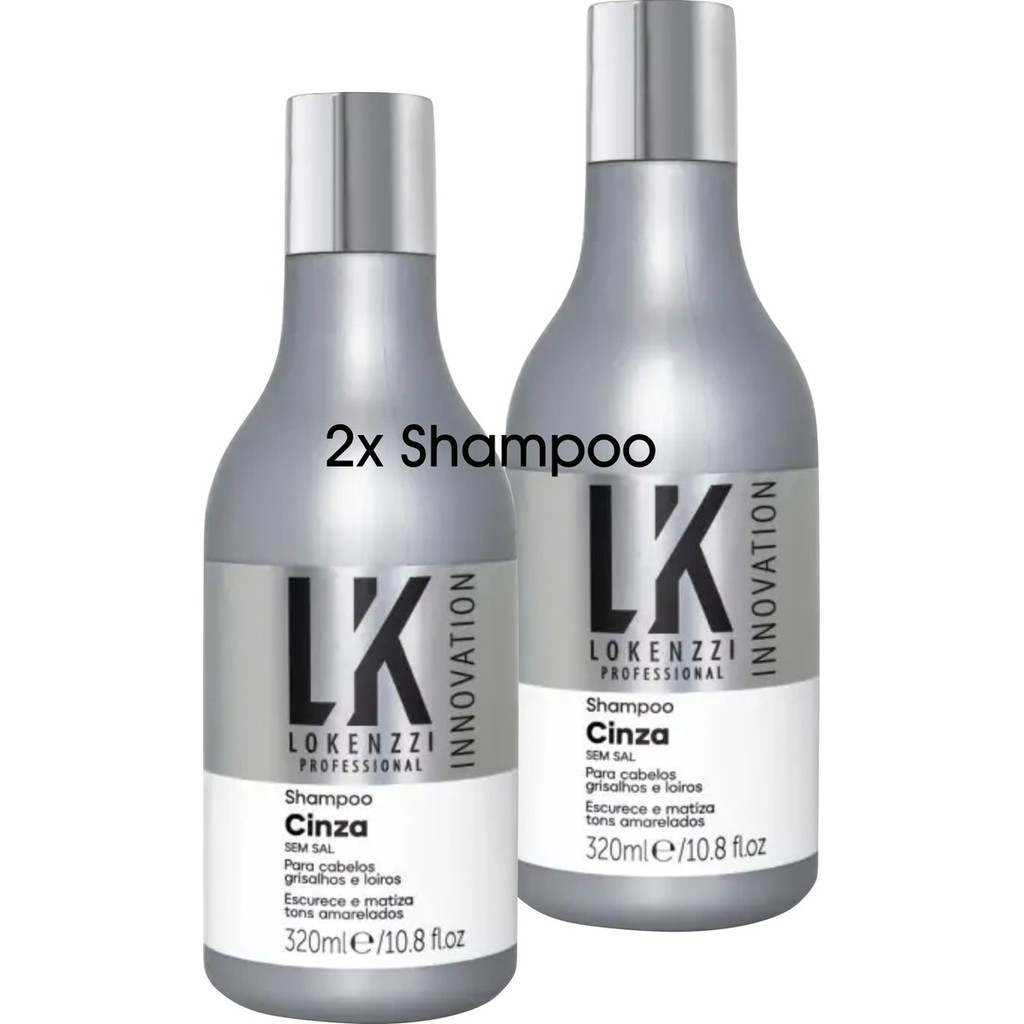 Shampoo Matizador Cinza Platinado Grisalhos E Loiros Lokenzzi 320 Ml Kit Com 2