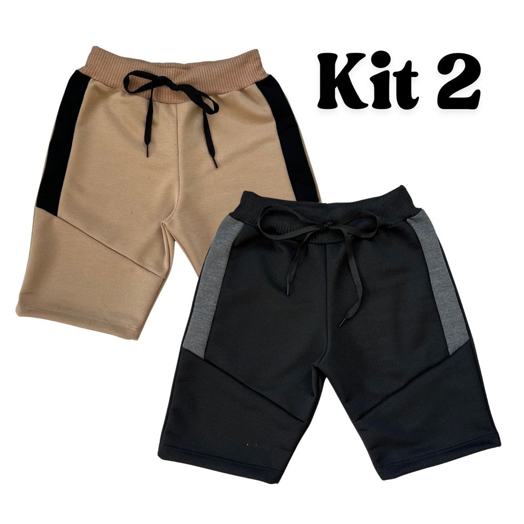 Kit 2 Bermuda Moletinho Infantil Confortável com Cadarço Escola Dia a Dia