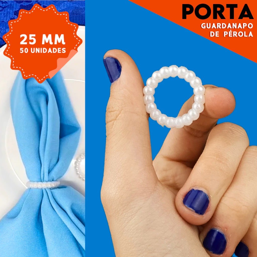 Porta Guardanapo Argola de Pérola - 25mm - Pct C/50 Unidades