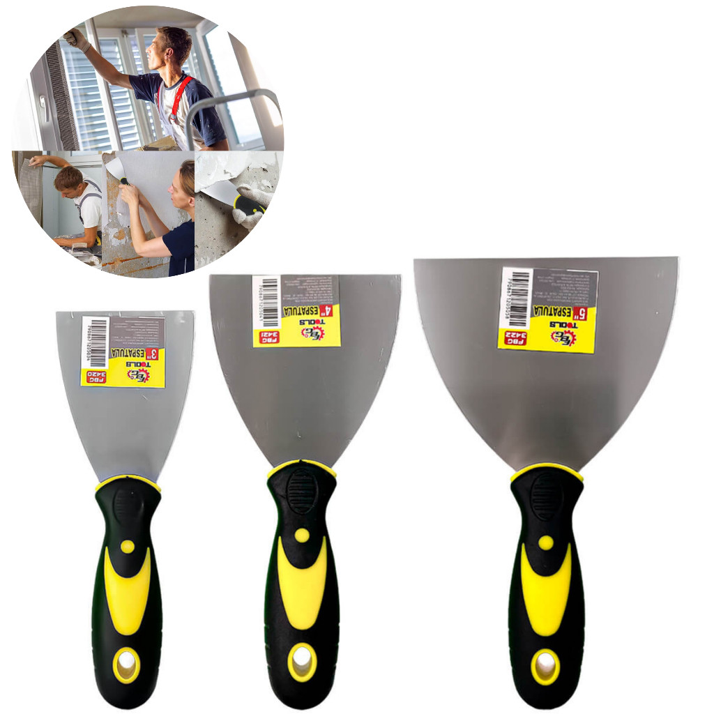Kit Espátulas De Aço 3 Unidades Cabo Emborrachado