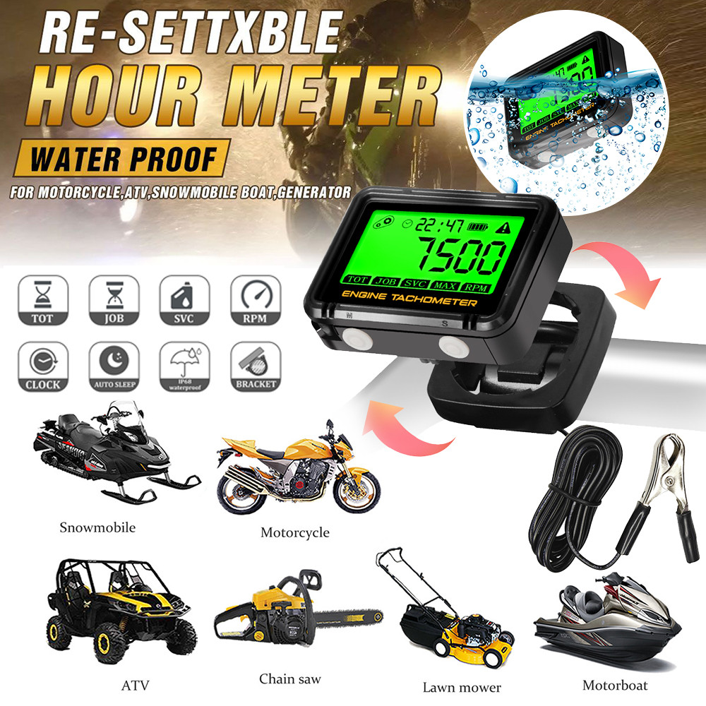 Tacômetro De Indução Com Clipe De Jacaré , Medidor De Hora Do Motor , Alerta RPM , Retroiluminado , Reconfigurável , Med