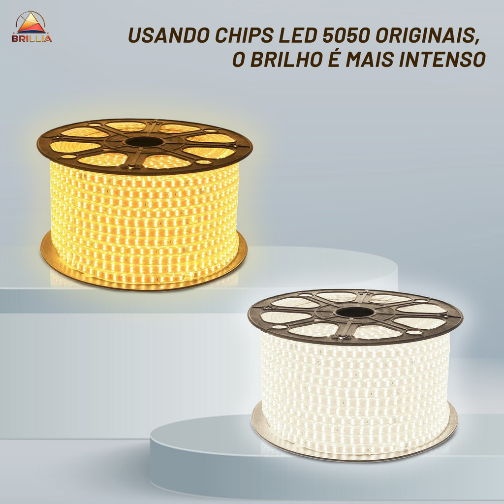 1 a 10 Metros Fita Mangueira de LED 5050 para Decoração Com Conector 110V ou 220V Branco Frio/Quente