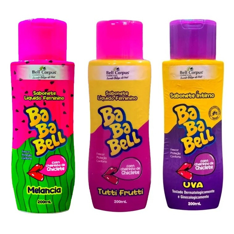 Kit Sabonete Íntimo Líquido Bababell Tutti Frutti + Uva + Melancia 200ml - Bell Corpus