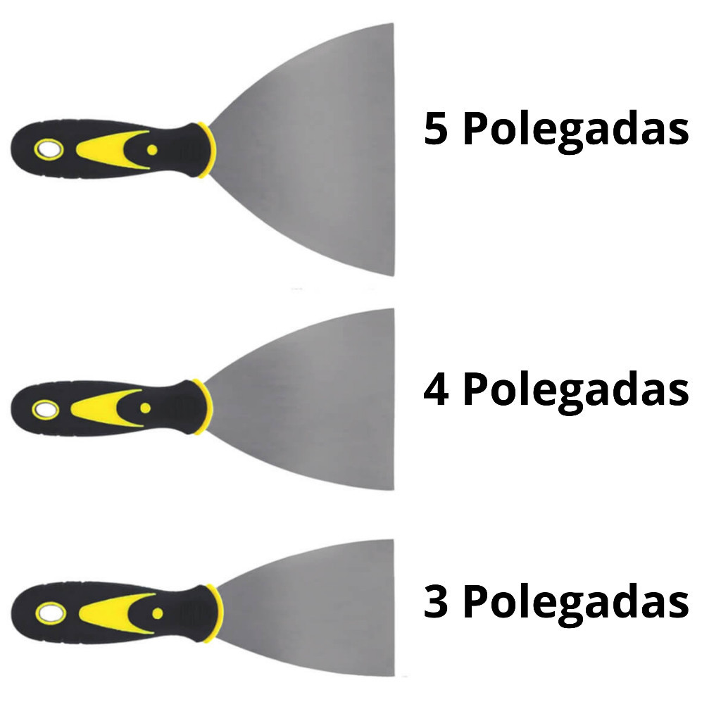3 4 E 5 Polegadas Kit 3 Espátulas De Aço 3 Unidades Cabo Emborrachado