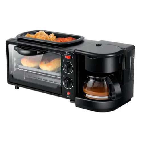 Máquina Café Manhã 3 Em 1 Forno Assar Multifunções Pãezinhos Torradeira Frigideira