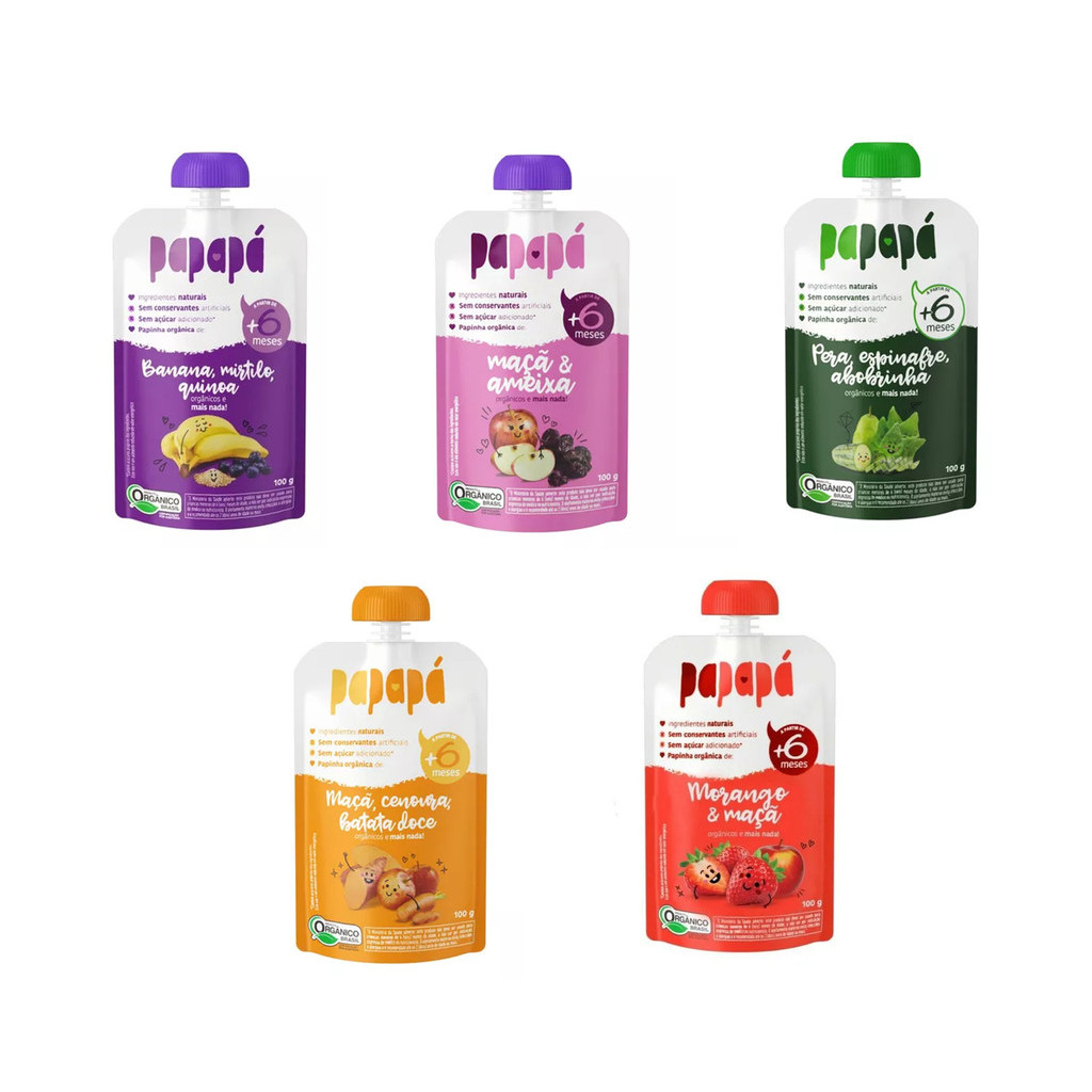 Kit 5 - Papinhas Orgânicas Papapá Squeeze 100g