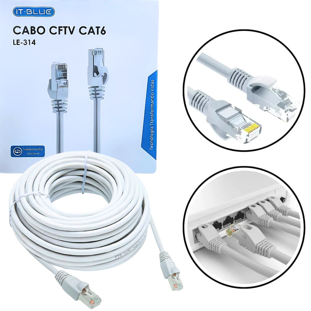 Cabo de Rede CAT6 RJ45 conexão de internet e dados LAN 20m 15m 5m 3m Blindado CFTV  alta performance