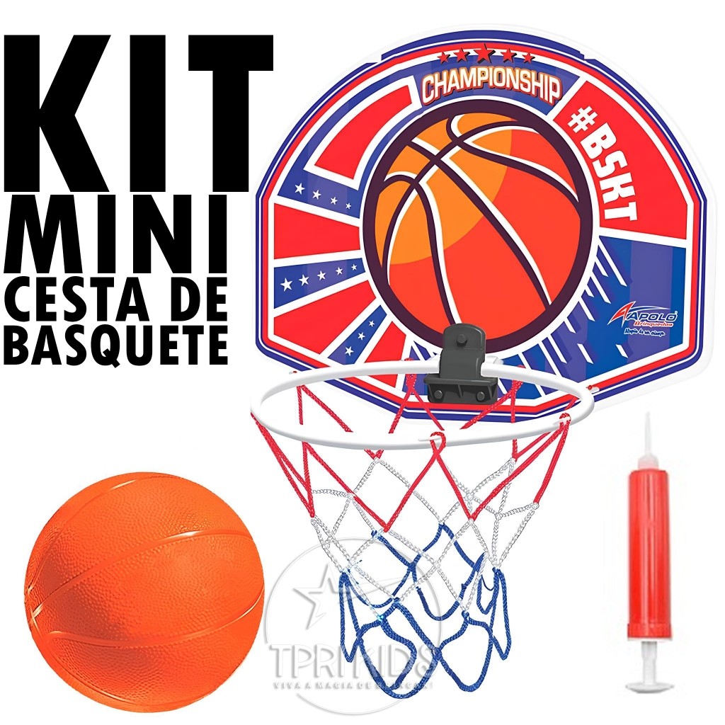 Mini Tabela de Basquete Basket Infantil com Bola e Bomba de Ar Cesta Aro Brinquedo Menino