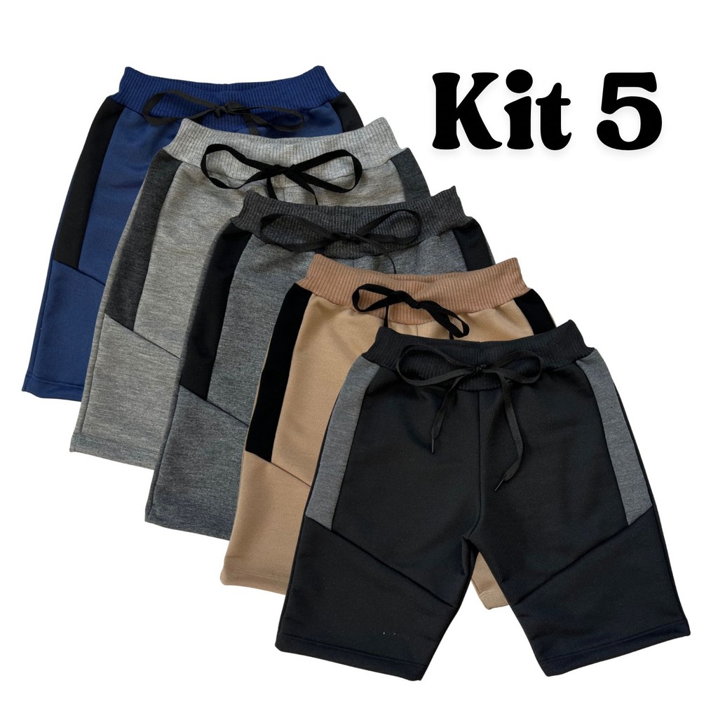Kit 5 Bermuda Moletinho Infantil Confortável com Cadarço Escola de 02 a 12 Anos