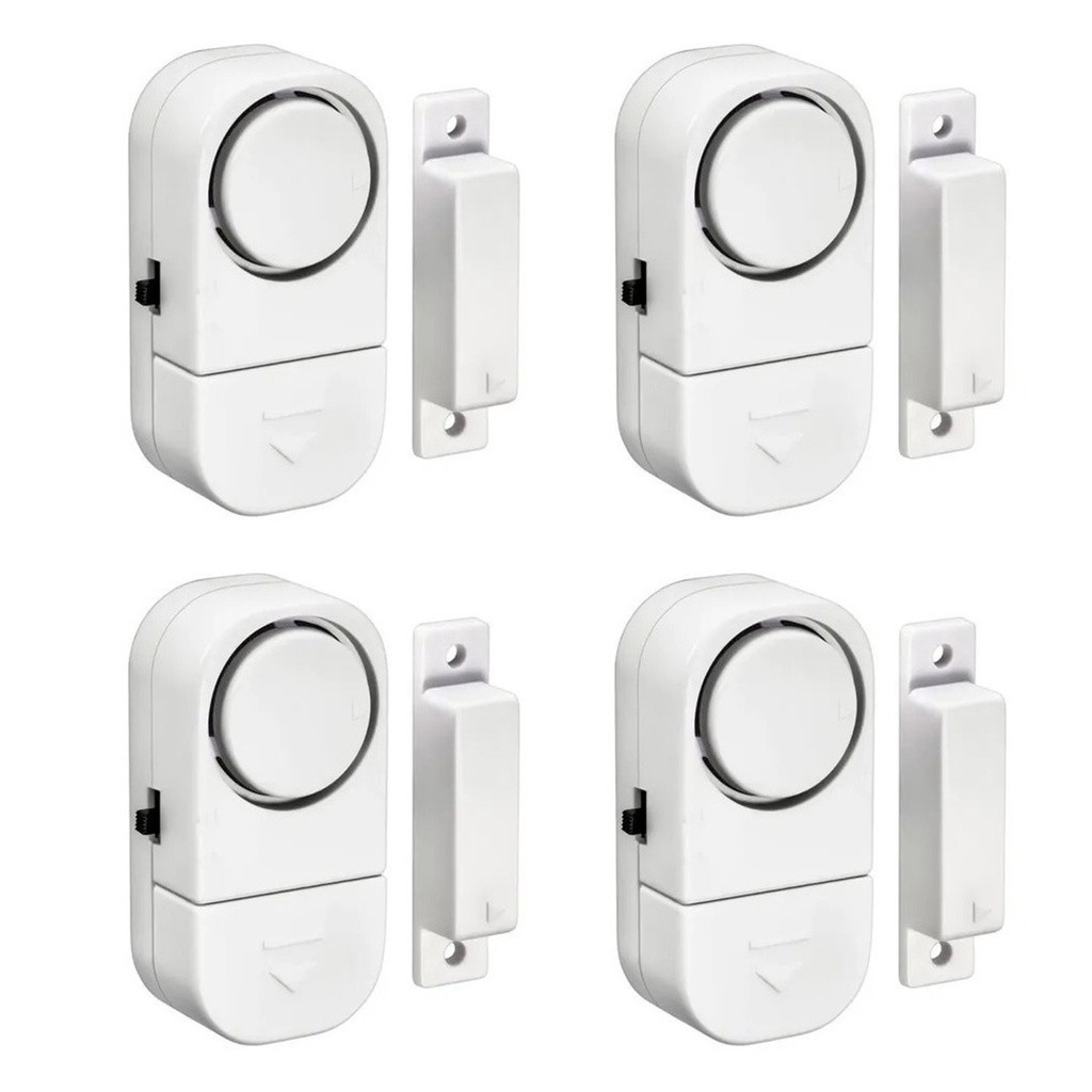 Kit 04 Alarme Sonoro Invasão Residencial Porta Janela Portão