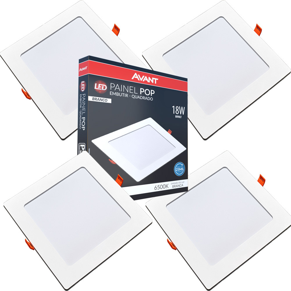 4 Painel Led 18w Quadrado Embutir Branco Frio Bivolt 22cm
