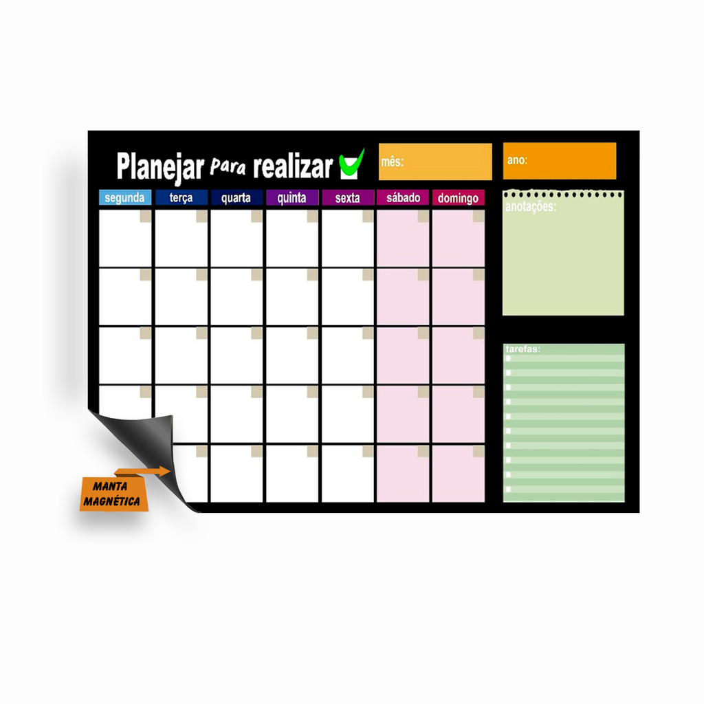 Imã Lousa Branca Planner de Geladeira - Caneta com Apagador Magnética - 20x30cm - Lembrete Recado IMA DE GELADEIRA