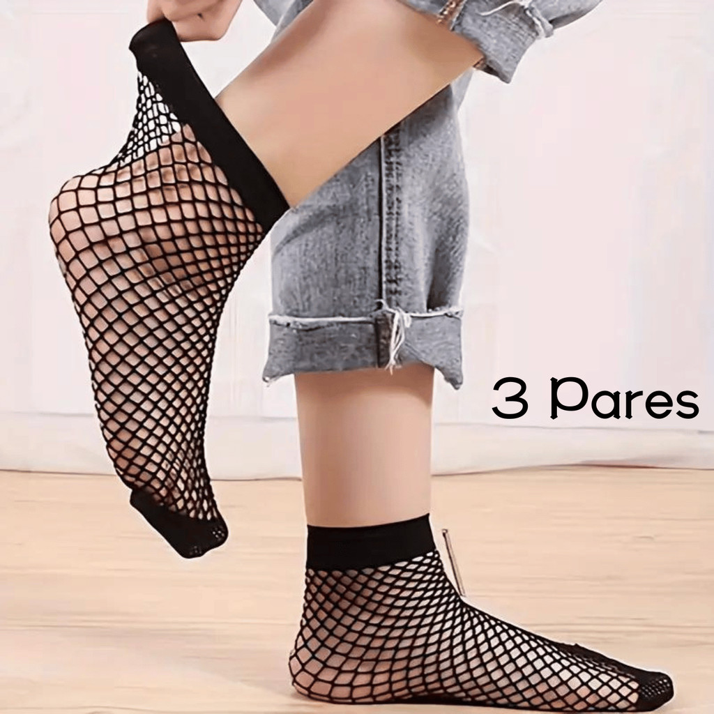 Kit 3 pares de Meias arrastão cano médio para adulto
