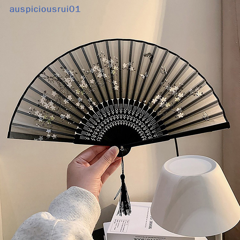 [Auspiciosorui01] Leque Dobrável De Seda Vintage , Arte Chinesa , Artesanato , Presente , Decorações Para Casa , De Mão