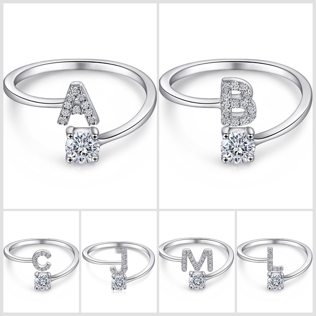 Anel de letra Prata 925 Aparador Zircônia Feminino  Delicado