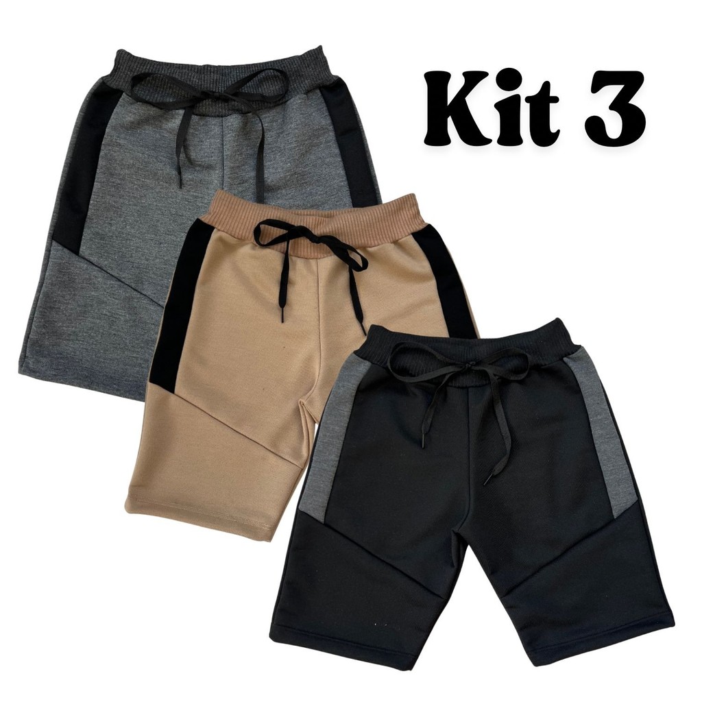 Kit 3 Bermuda Moletinho Infantil Confortável com Cadarço Escola Dia a Dia