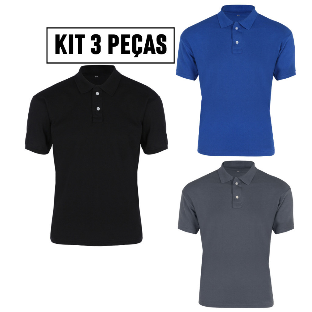 Kit 3 camisa polo premium piquet various cores