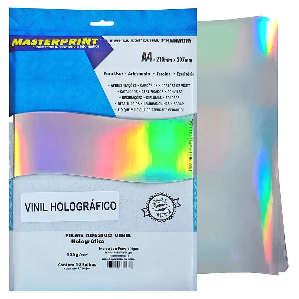 FILME ADESIVO VINIL HOLOGRAFICO 135G/M² A4 - 10FOLHAS