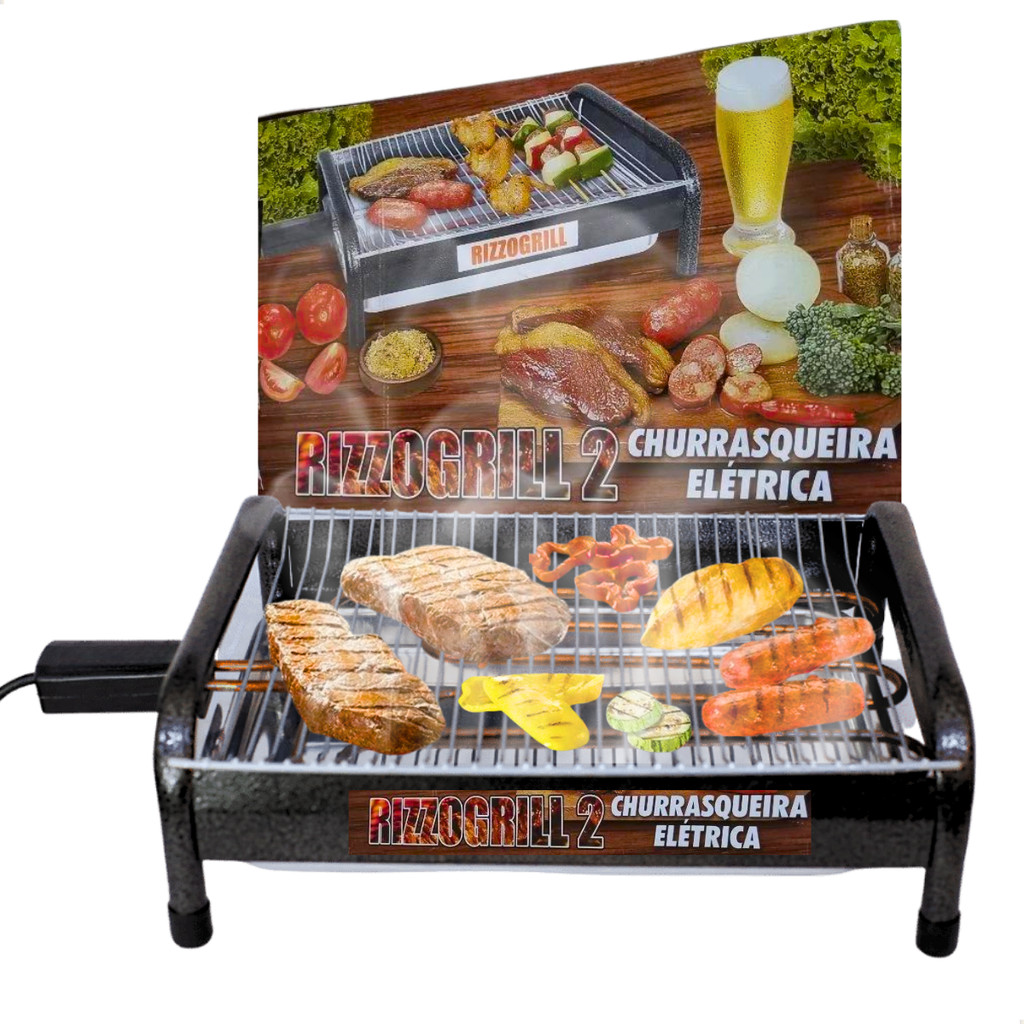 ** QUEIMA DE ESTOQUE ** Churrasqueira Elétrica de  Mesa Rizzogrill 2 Gourmet Anti-fumaça e Bandeja Removível 110V - 220V