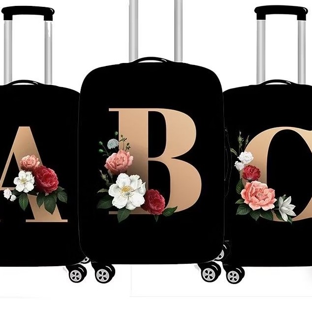 Capa De Bagagem Premium Elástica Sua Inicial Para Viagem Mala Grande Protetora Floral Personalizada