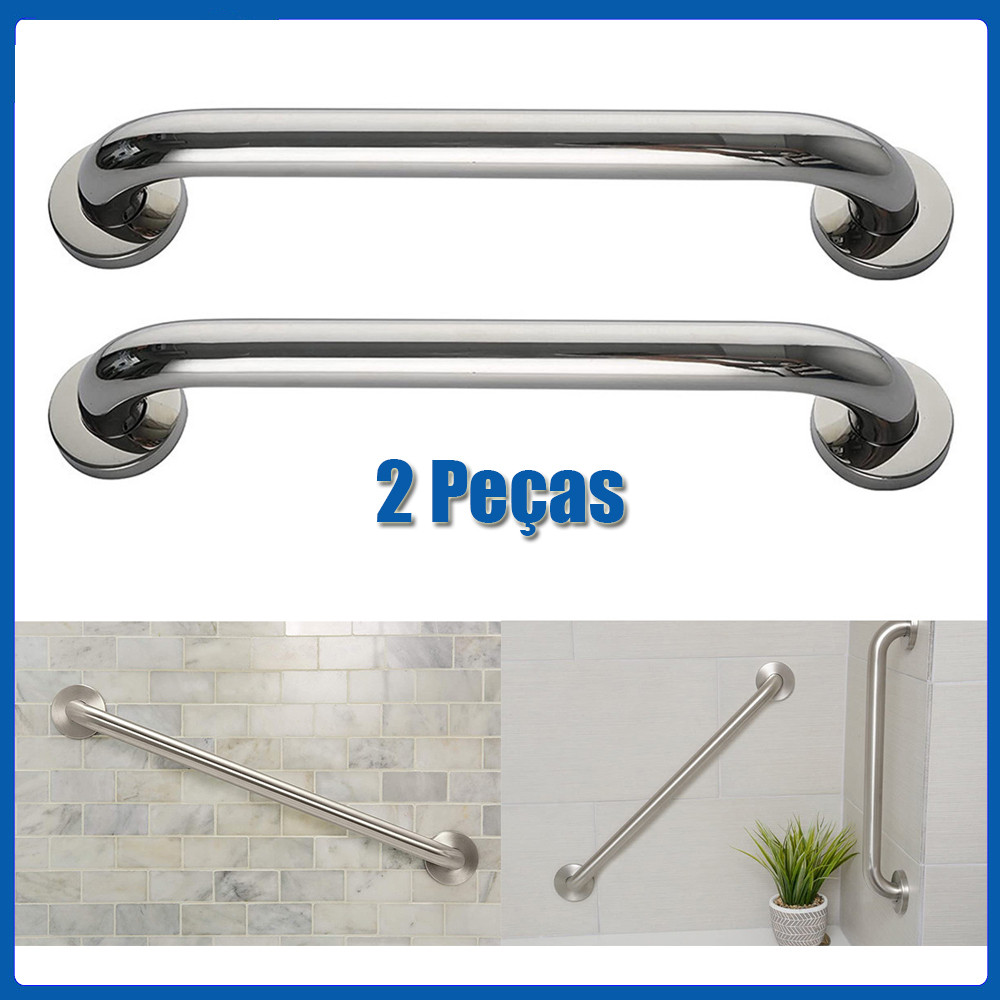 Kit 2 Barras de Apoio Inox 304 50cm para Banheiro - Corrimão de Segurança e Proteção para Idosos e Deficientes