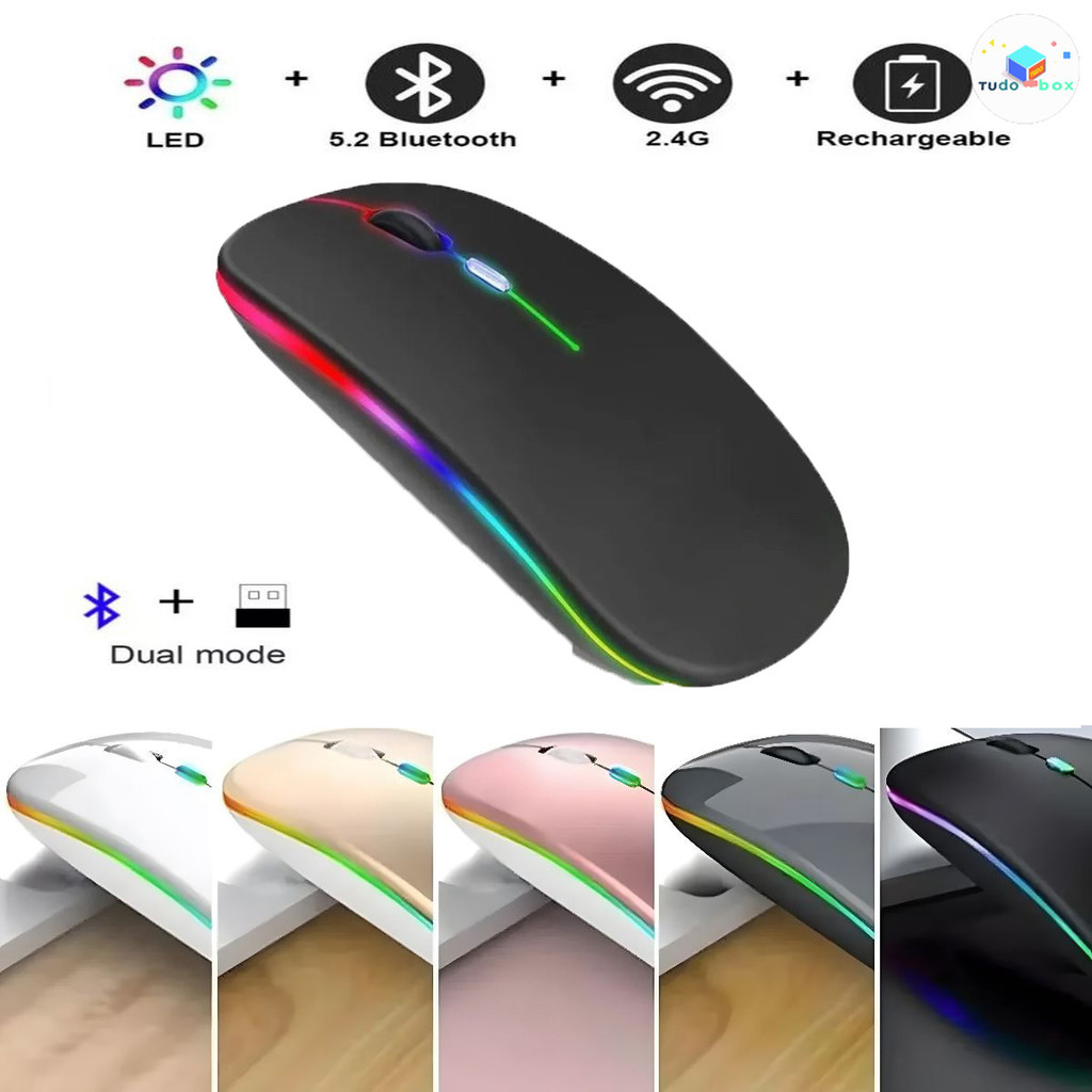 Mouse LED RGB Recarregável Sem Fio Com Clique Silencioso , 2.4 Ghz , Design Ergonômico Para Jogadores E Uso Em Escritóri