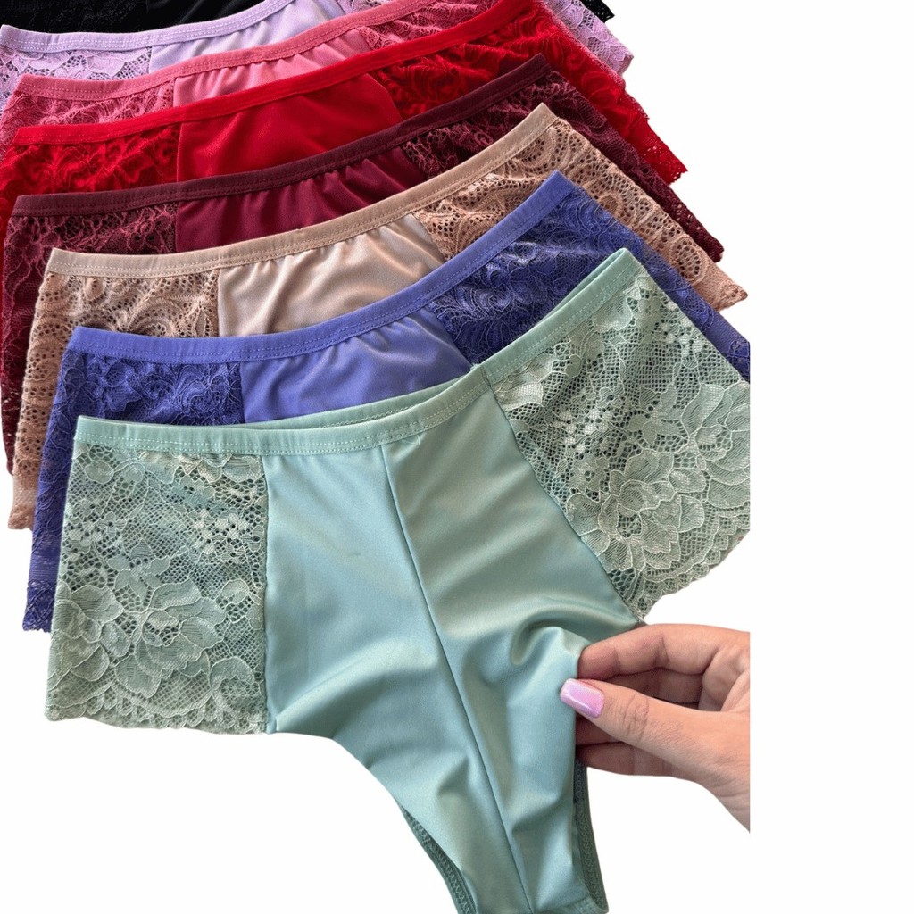 Kit Calcinhas Plus Size Fio Duplo Renda Premium Lateral Larga Forro 100% Algodao Lingerie Feminina