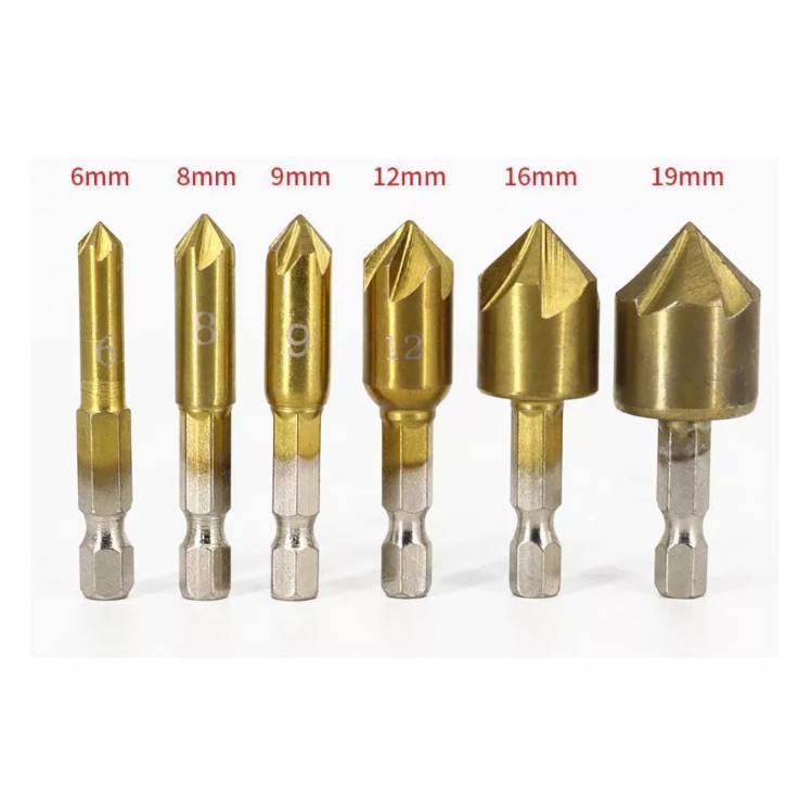 Kit 6 Brocas Escareadoras Chanfrar Madeira Aluminio 6-19mm - - Makeupnails- -
