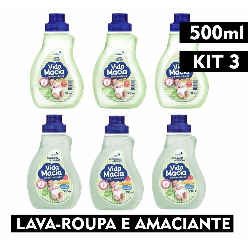 Lava Roupas e Amaciante Vida Macia Bebe Bebê 500ml Erva Doce