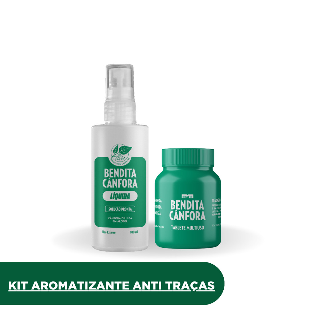 Bendita Cânfora Aromatizante-Anti Traças: Kit com 1 Cânfora Pote + 1 Líquida
