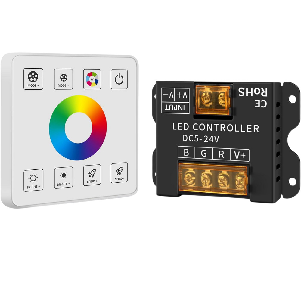 Controlador Inteligente P/ Fita LED RGB sem fio 50A + Painel de Parede Touch Dimmer
