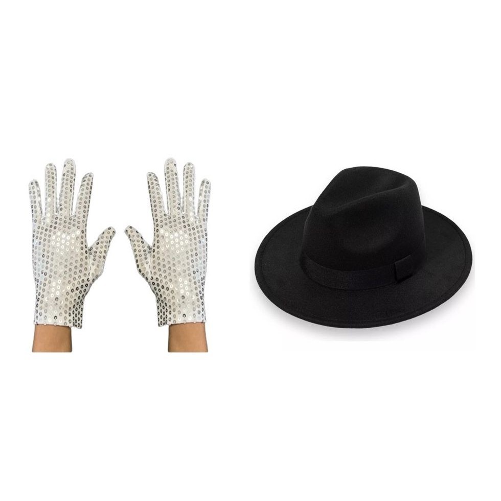 FANTASIA ADULTO CHAPEU E LUVA MICHAEL JACKSON FESTAS