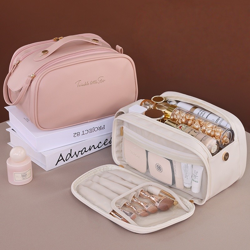 Bolsa De Maquiagem De Grande Capacidade Para Mulheres Portátil De Viagem Multifuncional De Couro À Prova D'água mm