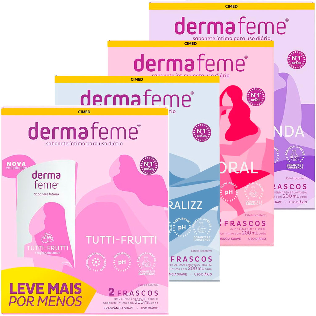 Sabonete Intimo Dermafeme Kit 2 Unidades 200ml Cada Equilibra pH Sensacao Frescor 24h