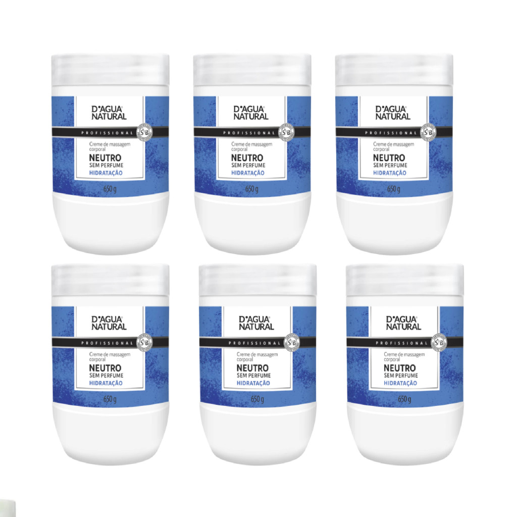 D'agua Natural: Creme Neutro para Massagem Corporal - Kit com 6 Unidades.