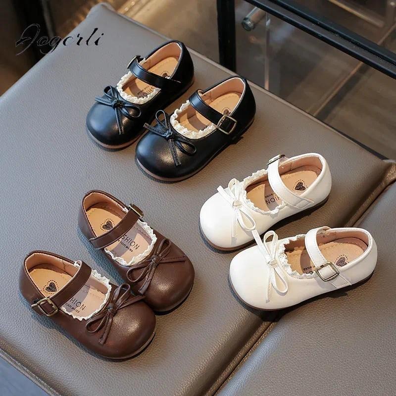 Crianças Pequenos Sapatos De Couro Do Plutônio Primavera Outono Novo Arco Princesa Meninas Sola Macia Bebê Escola Estuda