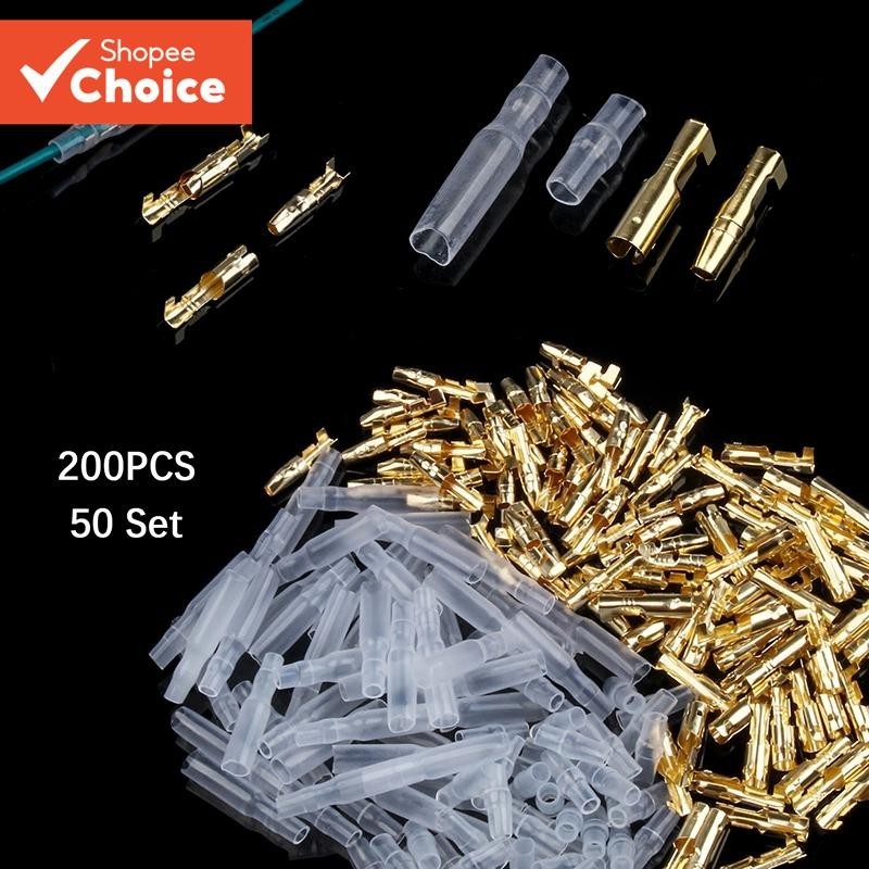Terminais De Crimpagem De Bala , Conector De Motocicleta , Soquete Com Capa De Manga Isolante , 50 Conjuntos/200 Peças 3
