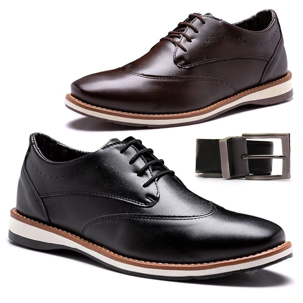 Kit 2 Pares Sapato Casual Masculino Versales Confortável + Cinto Preto Marrom