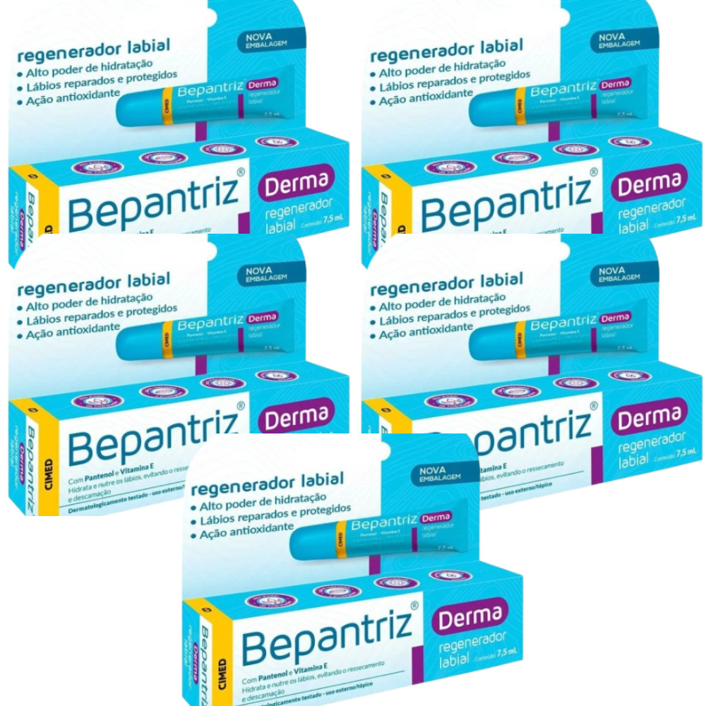 Regenerador Labial Bepantriz Kit com 5 Unidades de 7,5ml Cada - CIMED