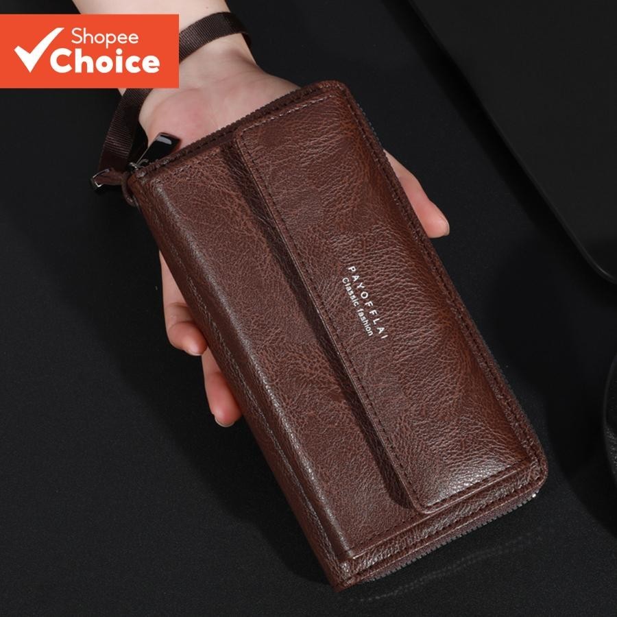 Carteira Masculina Com Zíper Longo – Suporte Para Telefone Em Couro PU De Grande Capacidade Compartimentos Vários Cartõe