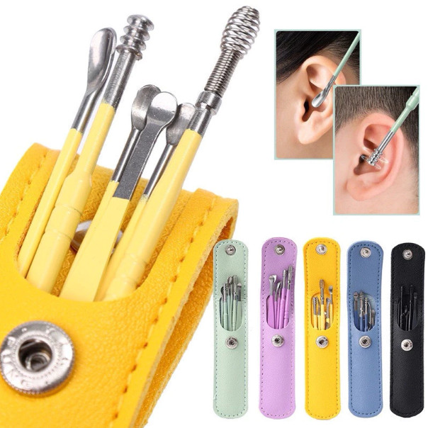 Kit 6 peças Limpador de orelha de aço inoxidável , remoção de cera para adultos e bebês