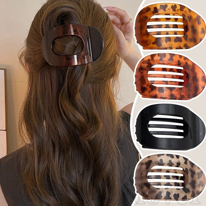 Garra De Cabelo Oval Fosca Com Estampa De Leopardo-Chapéu Para Meninas-Clipe De Rabo De Cavalo Alto-Presilhas Coreanas-A