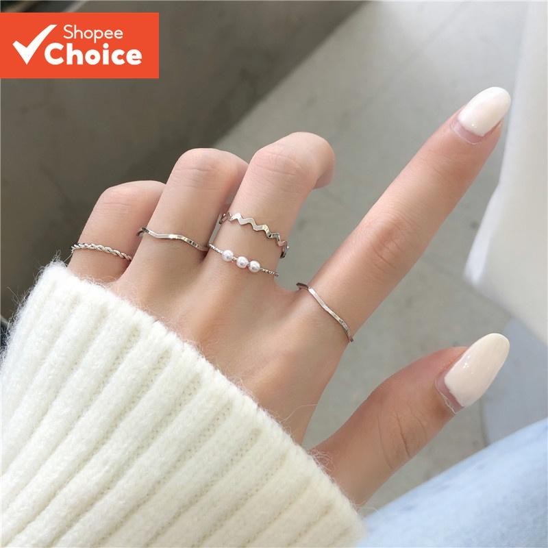Conjunto De Anel De Pérola Ondulado Estilo Coreano Japonês Para Mulheres Joias Minimalistas Presente