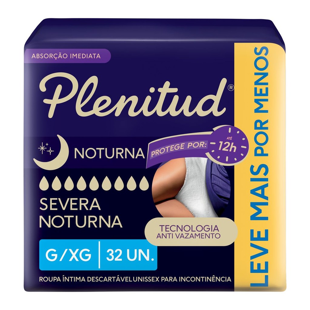 Plenitud Roupa Íntima Noturna para Incontinência G/XG 32 Un
