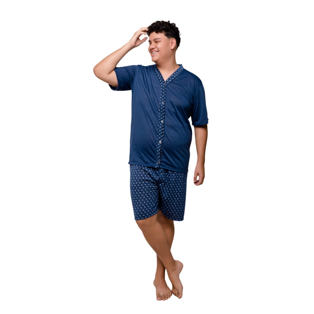 Pijama Americano Masculino de Botão Adulto Short Plus Size