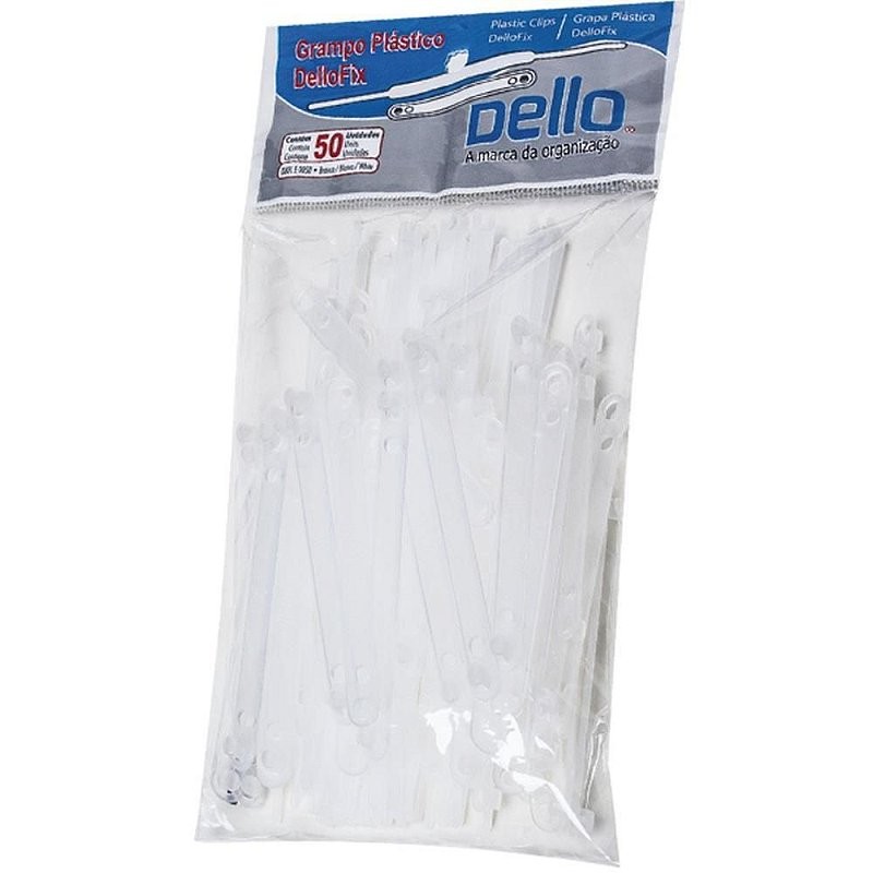 Grampo Trilho Plástico Dellofix Branco Pacote com 50