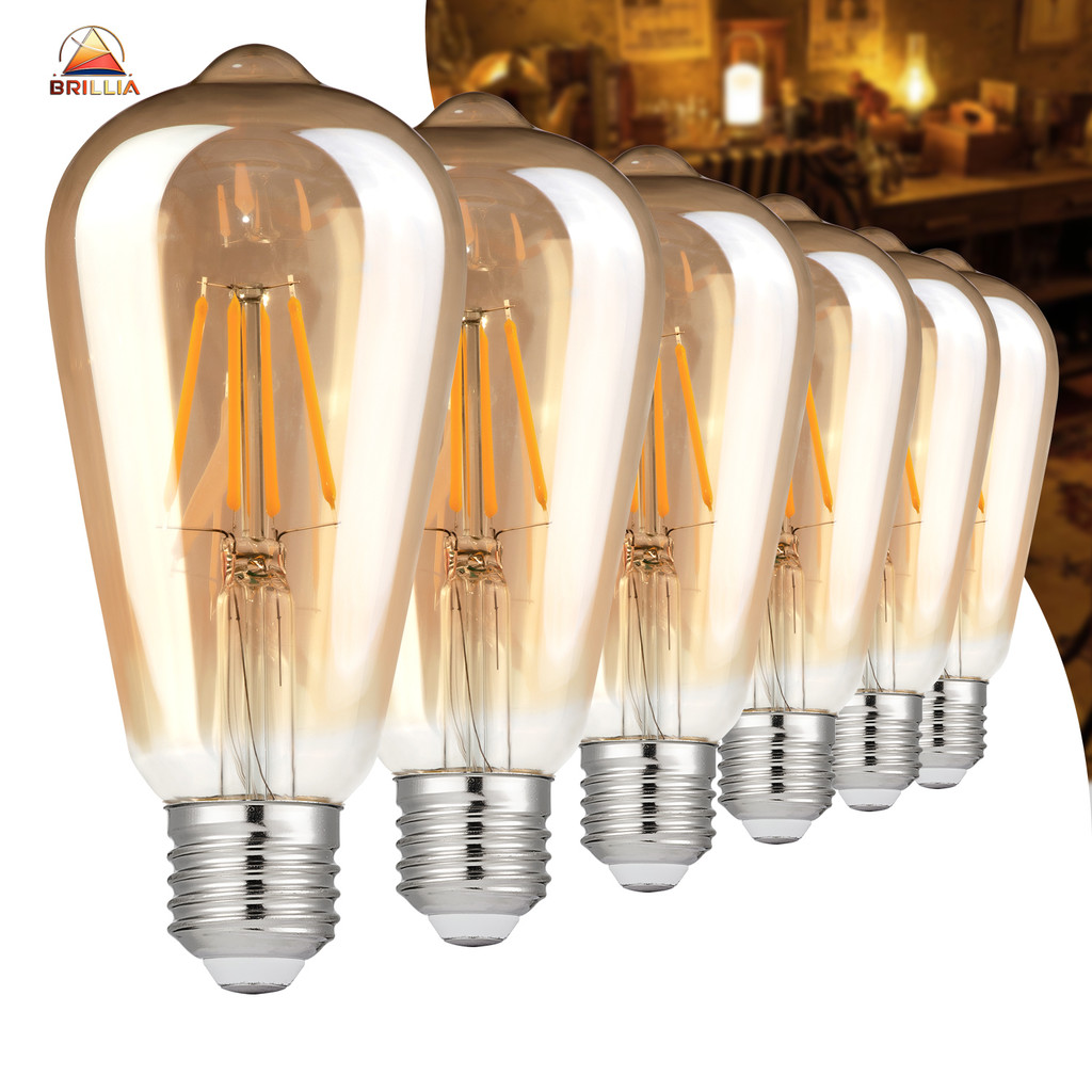 KIT 2 a 6 Lâmpada Filamento LED ST64 4W  E27 Âmbar Estilo Retrô Vintage Luz Quente Edison Bivolt